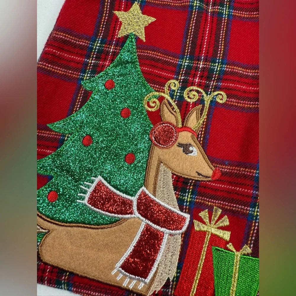 RARE EDITIONS‎ Baby Girls' Tartan Plaid Christmas Tree Deer Applique Jumper 12M